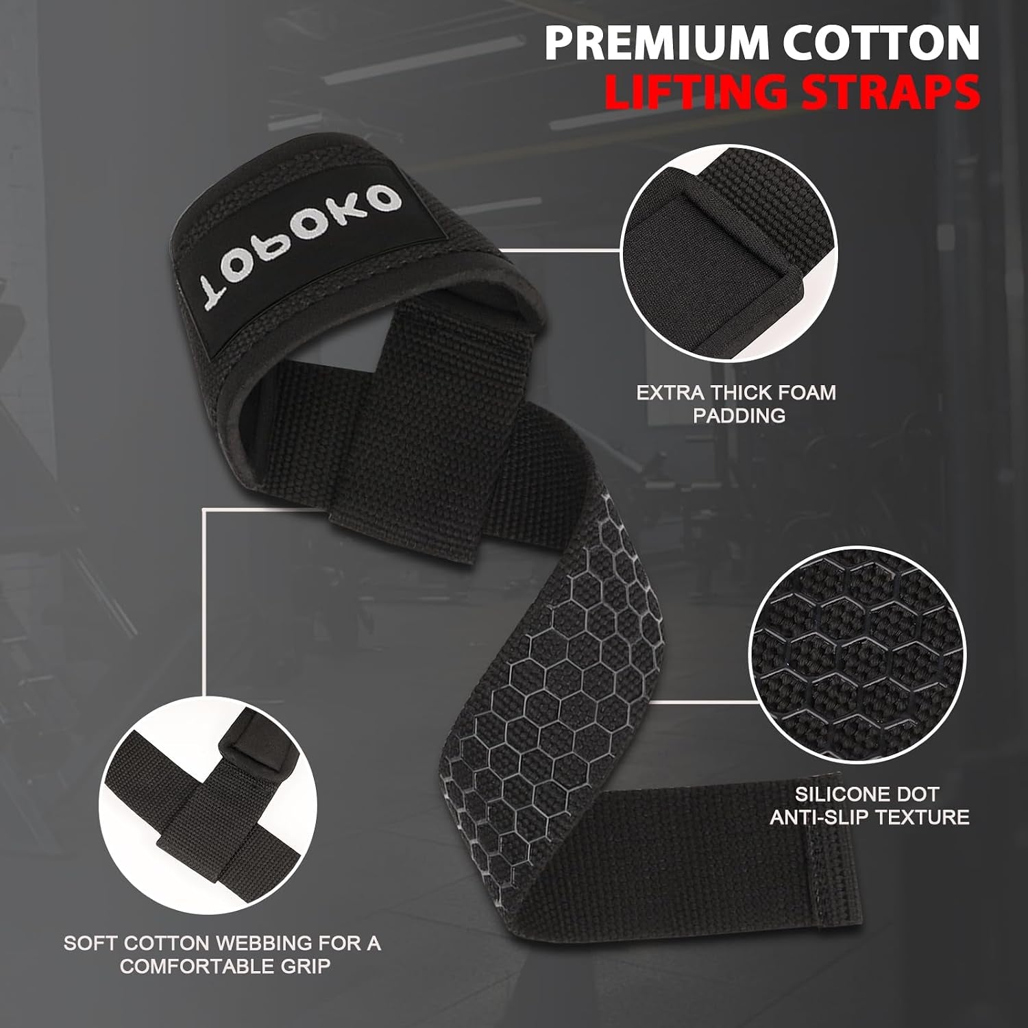 Lifting Wrist Straps for Weightlifting, Deadlifts, Powerlifting & Strength Training – 21.2” Cotton Workout Straps with Neoprene Padding & Non-Slip Hex Grip – Gym Straps for Men & Women